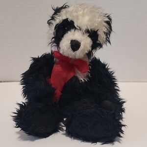 Russ Black and White Stuffed Panda with Red Bow